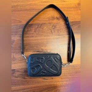 NIMANY camera bag- black city leather bag with silver hardware